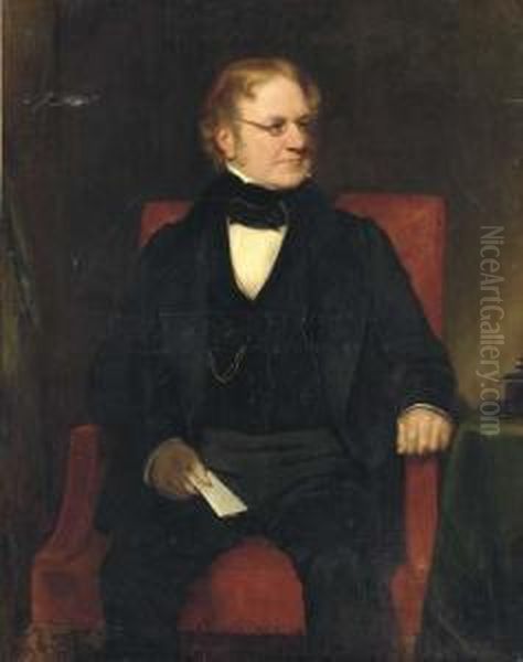 Portrait Of Thomas Richter, 
Three-quarter-length, Seated In A Blacksuit, With A Paper In His Right 
Hand Oil Painting by Henry William Pickersgill