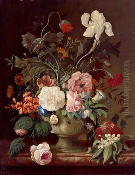 Blumenstuck In Glasvase Oil Painting by Frans Xaver Pieler