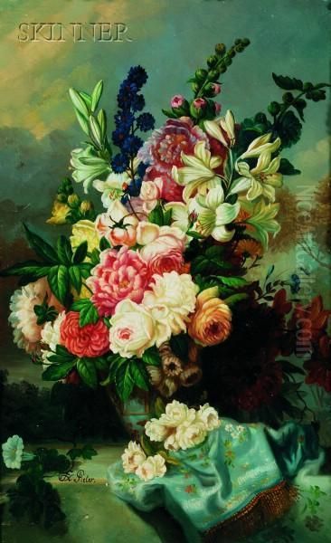 Floral Still Life Oil Painting by Frans Xaver Pieler