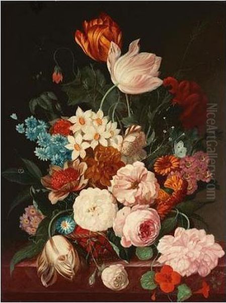 Still Life Of Flowers Oil Painting by Frans Xaver Pieler