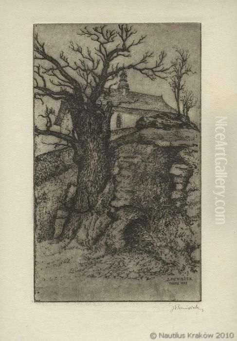 Kosciolek W Tropiu Oil Painting by Jozef Pieniazek