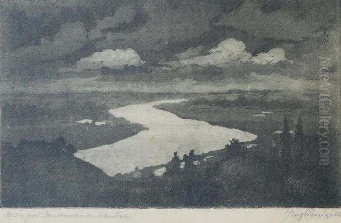 Wisla Pod Sandomierzem Oil Painting by Jozef Pieniazek