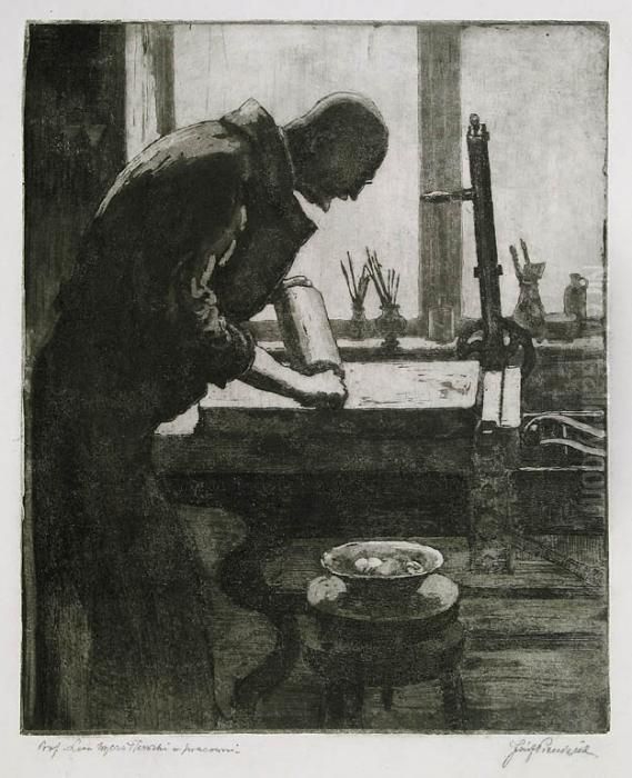 Prof. Leon Wyczolkowski W Swej Pracowni W Krakowie Oil Painting by Jozef Pieniazek