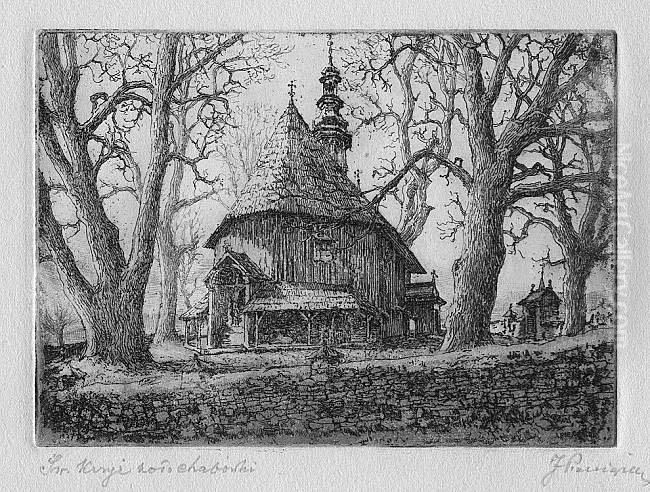 Sw. Krzyz Kolo Chabowki Oil Painting by Jozef Pieniazek