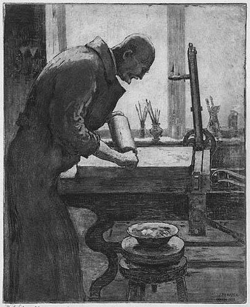 Prof. L. Wyczolkowski W Swojej Pracowni W Krakowie Oil Painting by Jozef Pieniazek