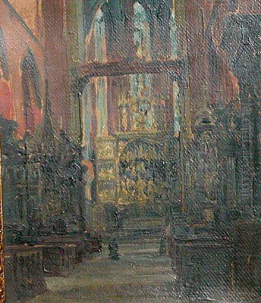 Wnetrze Kosciola Mariackiego Oil Painting by Jozef Pieniazek