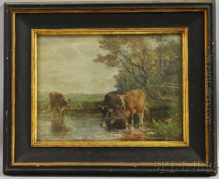 Cows Watering. Oil Painting by Charles Franklin Pierce