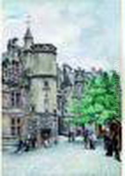 Dans La Cour Pavee Oil Painting by Ludovic Piette