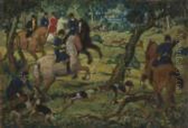 Le Depart De La Chasse Oil Painting by Joseph Porphyre Pinchon