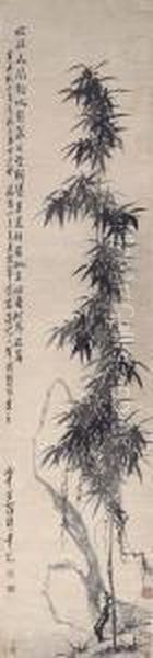 Bamboo And Rock Oil Painting by Luo Ping