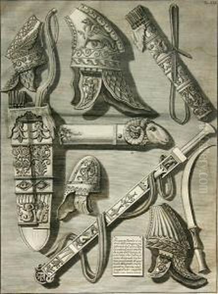 In Questa Tavola Si Vedono Delle
 Armature..., Pl. Xix, From The Trophy Or Magnificent Spiral Column... Oil Painting by Giovanni Battista Piranesi