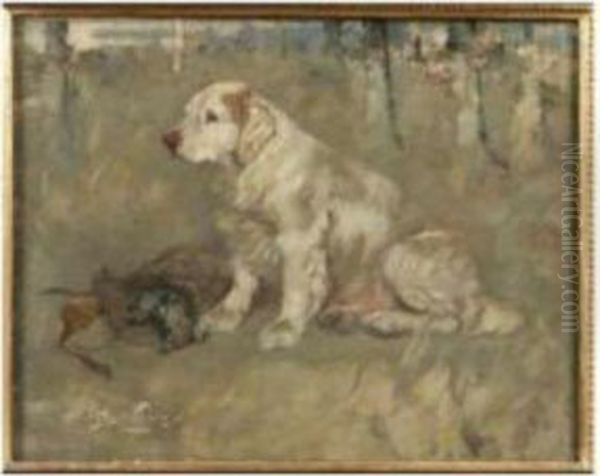 Clumber Spaniel With Pheasant Oil Painting by George Pirie