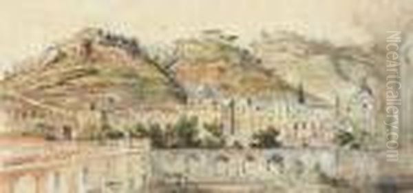 La Villa Lucia Vue De Naples
 Aquarelle Gouachee Sur Trait De Crayon Noir Oil Painting by Anthonie Sminck Pitloo