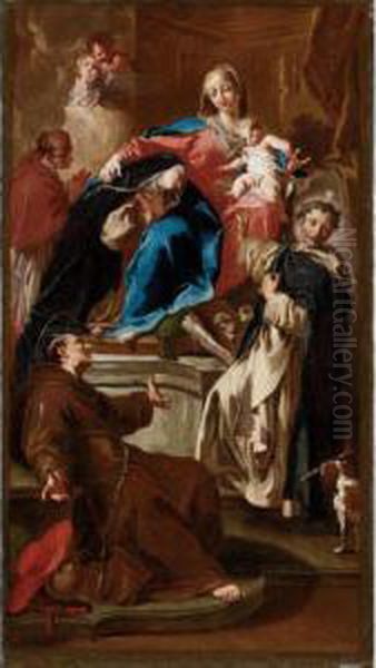 Madonna Col Bambino E I Santi Rosa Da Lima Domenico 

 Bonaventura E Carlo Borromeo Oil Painting by Giovanni Battista Pittoni the younger