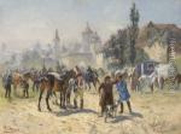 Pferdemarkt In Rothenburg O. D.
 T. Oil Painting by Max Joseph Pitzner