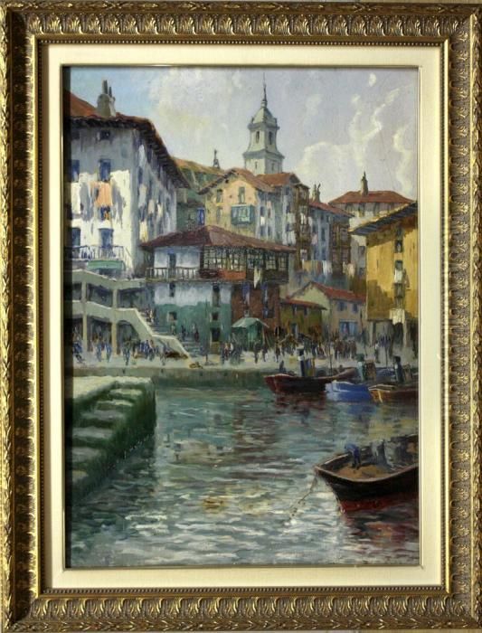 Port De Bermeo Oil Painting by Francisco Planas Doria