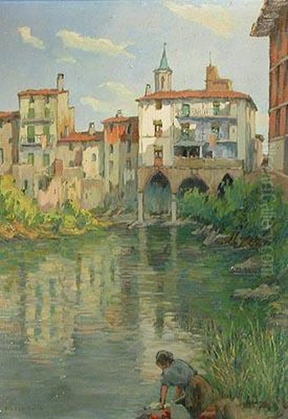 San Feliu De Pallerols
 . Oil Painting by Francisco Planas Doria