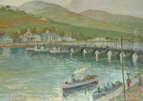 Puente Sobre El Rio. Oil Painting by Francisco Planas Doria