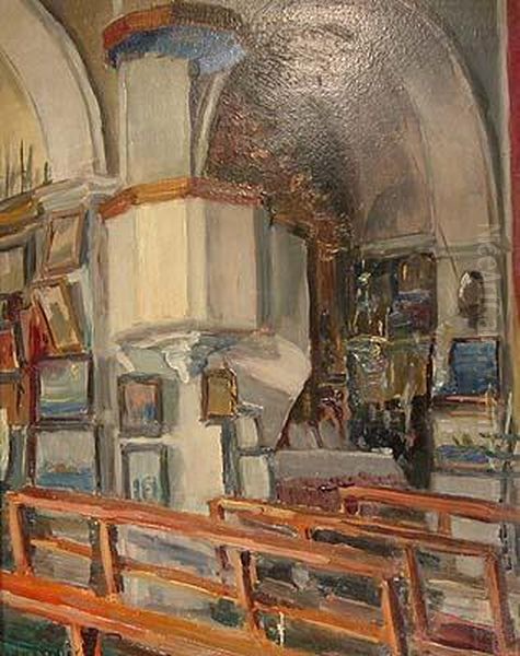 Interior De Iglesia. Oil Painting by Francisco Planas Doria