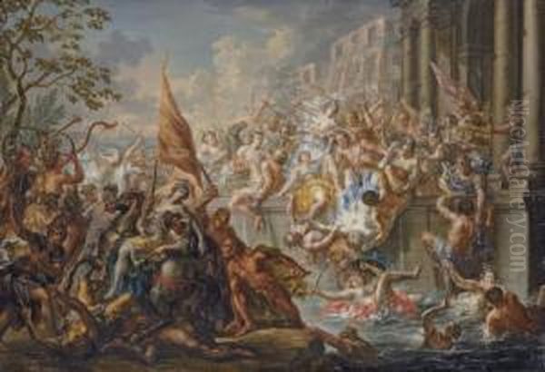The Battle Of The Amazons Oil Painting by Johann Georg Platzer
