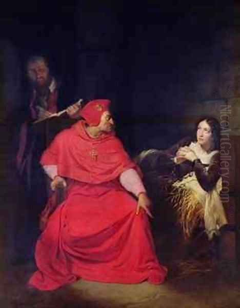 Joan of Arc 1412-31 and the Cardinal of Winchester in 1431 Oil Painting by Hippolyte (Paul) Delaroche