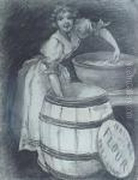 Woman And Barrel Of Flour Oil Painting by Willy Andrew Pogany