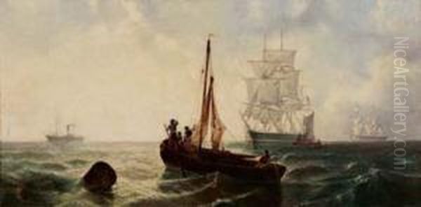 Marina Con Barche Oil Painting by Giuseppe Pogna