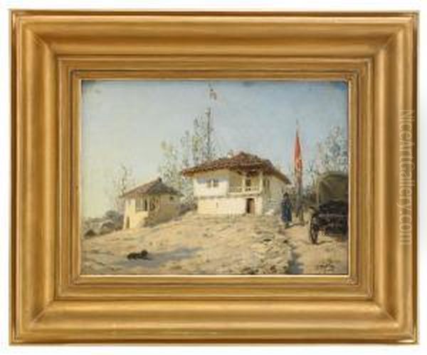 The Residence Of Tsarevich 
Alexander Alexandrovich In The Village Of Brestovtse, Guarded By A 
Cossack Soldier During The Russo-turkish Conflict In The Balkans Oil Painting by Vasily Polenov