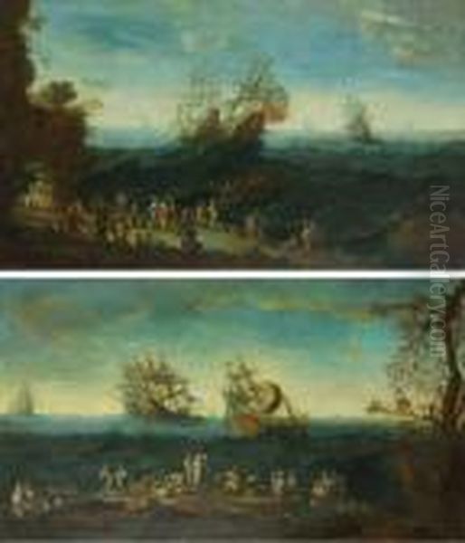 Marine Con Velieri E Figure In
Primo Piano Oil Painting by Gherardo Poli