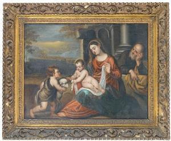 The Holy Family With The Infant Saint John Thebaptist Oil Painting by Polidoro Lanzani (see Polidoro Da Lanciano)