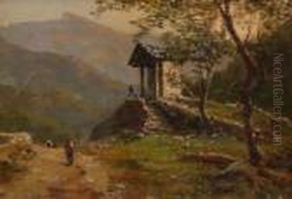Gebirgslandschaft Mit
 Wegkapelle. Oil Painting by Silvio Poma