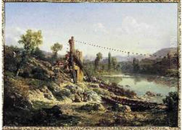 Claude Ponthus Cinier Passage Sur La Riviere Oil Painting by Antoine Ponthus-Cinier