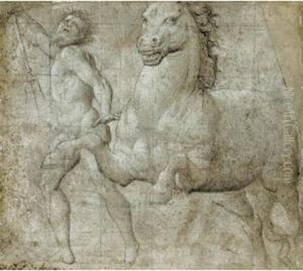 Neptune And A Horse Oil Painting by (Giovanni Antonio de' Sacchis) Pordenone