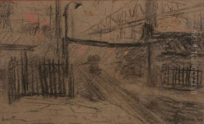 Ingang Van De Fabriek/mijn Oil Painting by Oswald Poreau