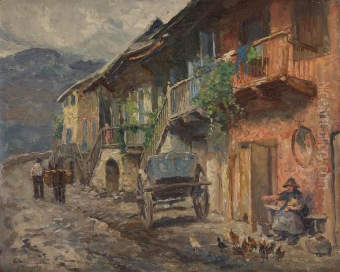 Villagede Montagnards Oil Painting by Oswald Poreau