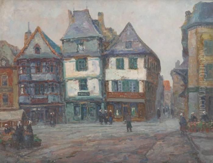 Vieilles Maisons Alannion Oil Painting by Oswald Poreau