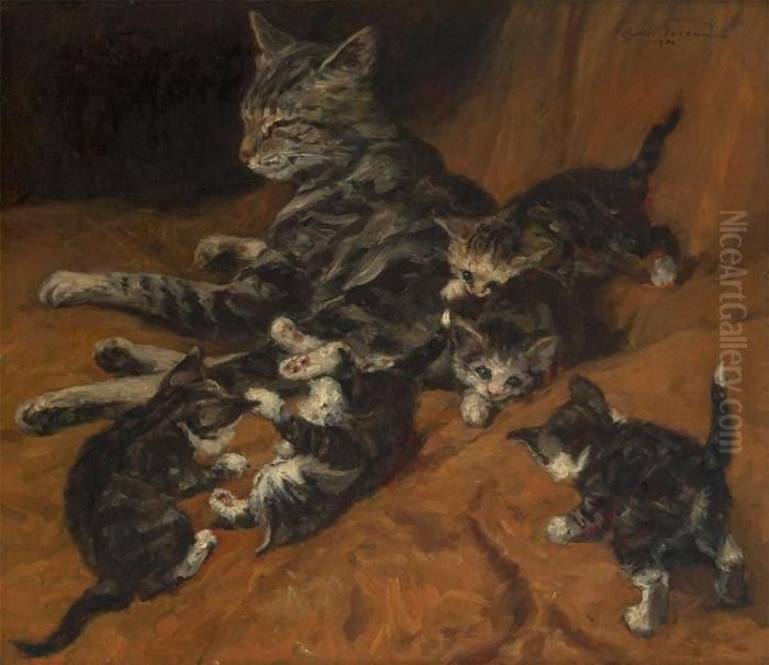 Nounouche Avec Sa Nichee Oil Painting by Oswald Poreau