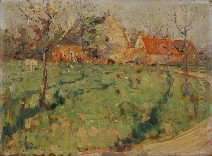 Ferme Et Basse-cour Oil Painting by Oswald Poreau