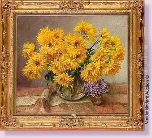 Vases De Fleurs Oil Painting by Oswald Poreau