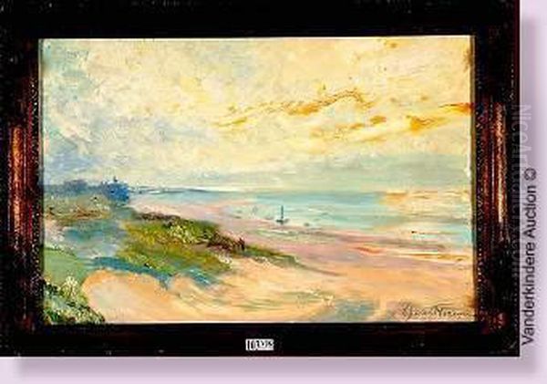 plage Animee Oil Painting by Oswald Poreau