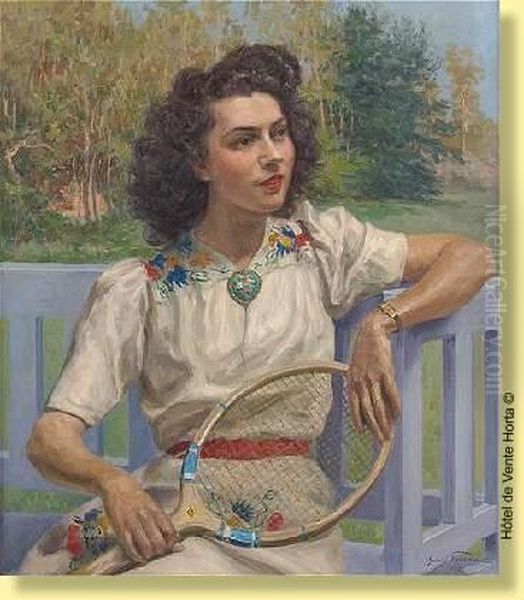 Portrait De Mlle Nelly Hondekijn Oil Painting by Oswald Poreau