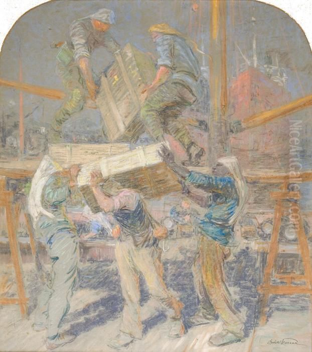 Dockers Oil Painting by Oswald Poreau