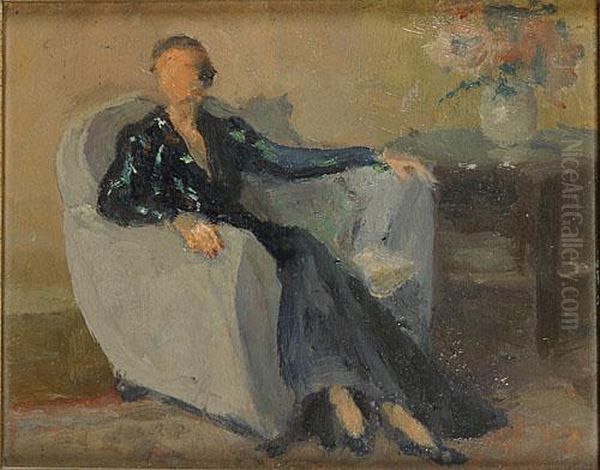 Dame Assise Oil Painting by Oswald Poreau