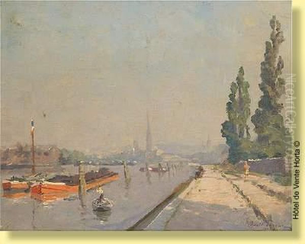 Bord De Canal Ensoleille Oil Painting by Oswald Poreau