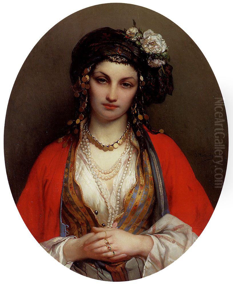 An Oriental Beauty Oil Painting by Jean-Francois Portaels