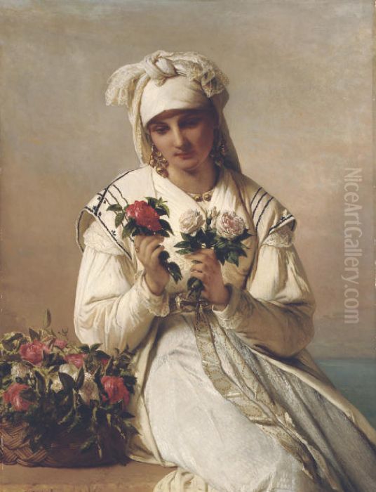 Choosing The Rose Oil Painting by Jean-Francois Portaels