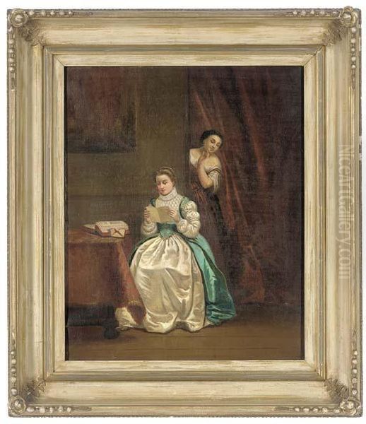 A Glance At A Letter Oil Painting by Jean-Francois Portaels
