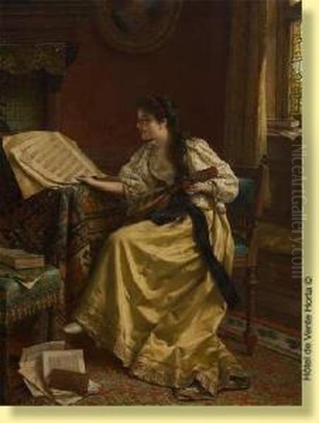 La Joueuse De Mandoline Oil Painting by Jan Frederik Pieter Portielje