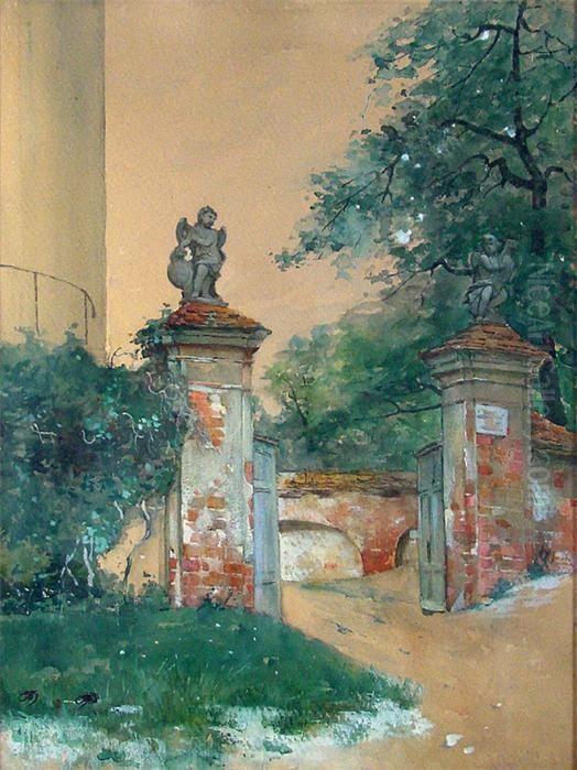 Toreinfahrt Mit Engelsskulpturen Oil Painting by Rudolf Possin