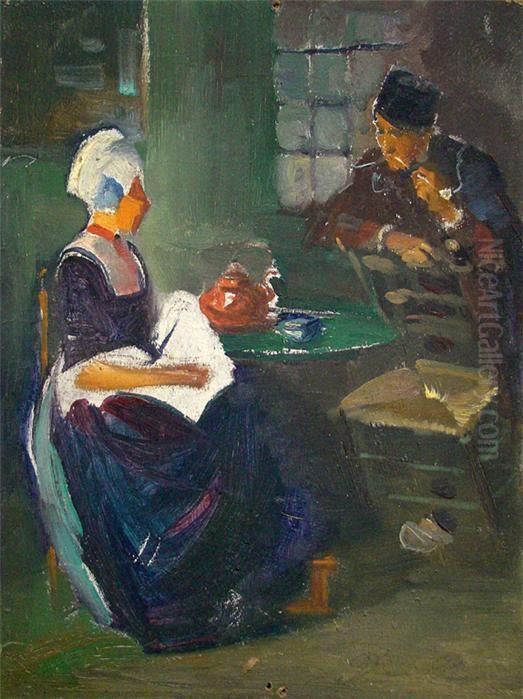 A) Stubeninterieur Mit Hollandern Oil Painting by Rudolf Possin